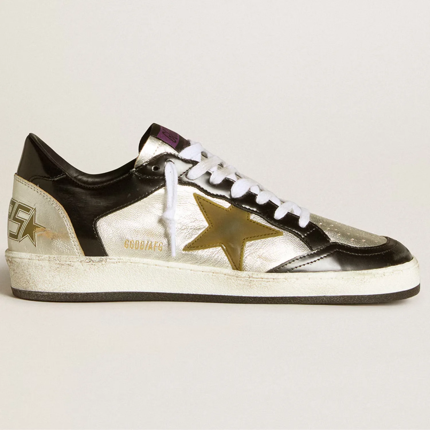 Womens Ball Star LAB in silver leather with brown leather star and black heel tab