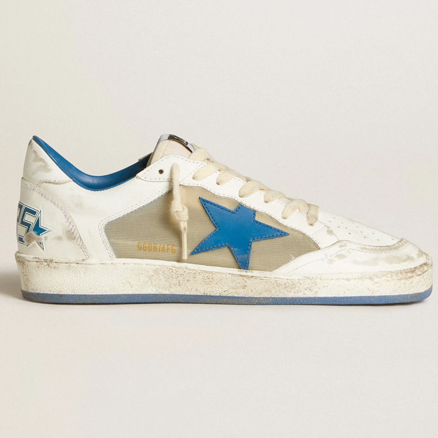 Womens Ball Star LAB in white leather with light blue leather star and white heel tab